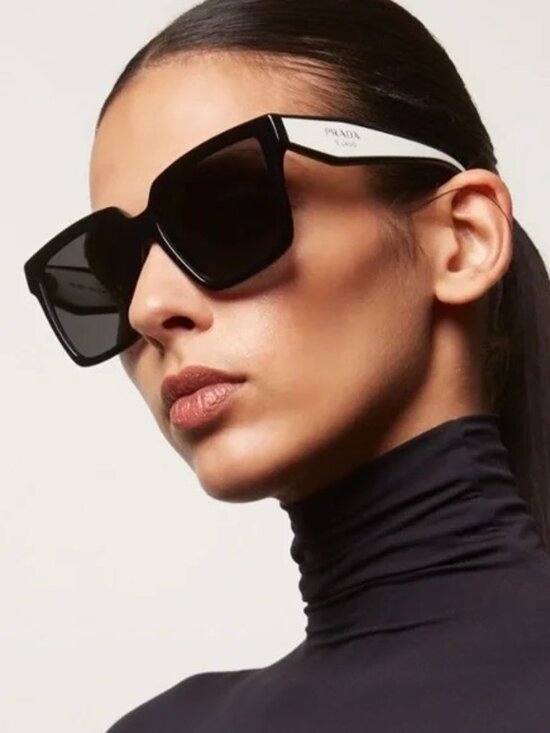 Prada Women Sunglasses Black Grey Square Oversized PR24ZS 1AB5S0 NEW AUTHENTIC